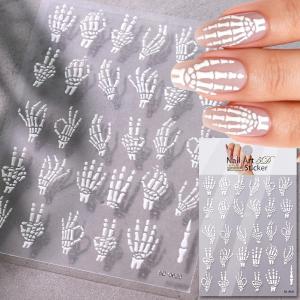 1 Miếng Dán Móng Tay Hình Xương Tay Đầu Lâu Halloween 5D Màu Trắng Hình Xương Khung Xương Tự Dính Dùng Cho Tiệc Halloween Dụng Cụ Trang Trí Móng Tay