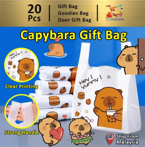 Gift Bag Goodies Bag Door Gift Birthday Wedding Party (98) Capybara Gift Bag Plastic Vest Stationery Gift Tulip Tote Food Grade Singlet Plastic Bag 20Pcs