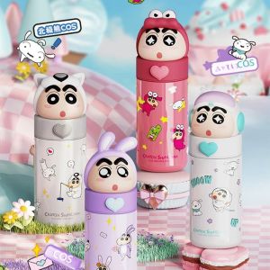 350ml Sanrio สแตนเลสการ์ตูน THERMOS Shin-Chan Dollcup คอสเพลย์เด็กกระติกน้ําสูญญากาศขวดน้ําถ้วยของขวัญสําหรับเด็ก