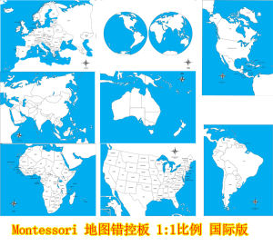 Montessori World Map Control Chart DIY Teaching Aids Africa Asia North America South America Wooden Educational Toys for Kids