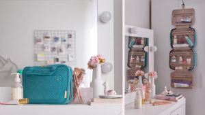 BAGSMART Beg Kembara Beg Kelengkapan Mandi dengan Cangkuk Beg Kosmetik Kalis Air Beg Simpanan Perjalanan Sesuai untuk aksesori 、 Syampu 、 Bekas Saiz Penuh 、 Kelengkapan Bilik Mandi merah jambu bayi Perjalanan