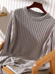 เสื้อสเวตเตอร์คอปกกลมผู้ชาย ผ้าไหม ผ้าไหม ผ้าไหม ฤดูใบไม้ร่วง/ฤดูหนาว เสื้อชั้นใน เสื้อผ้าแฟชั่นสำหรับผู้ชาย เสื้อผ้าทำงาน