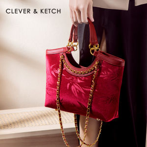 กระเป๋าถือผู้หญิงสีแดง Clever&Ketch กระเป๋าถือแบบสะพายไหล่สายโซ่แบบหรูหรา กระเป๋าถือแบบลำลองสำหรับวัยรุ่น กระเป๋าถือแบบมีซิป