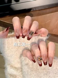 New Year Red Wearable Nail Art Long Middle-Length Battle Armor Golden Bright New Wedding Nail Patch High-End Sensation