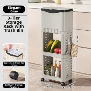 BANGJIAYI | Large Capacity Sliding Cover Movable Dual Layer Tall Kitchen Trash Bin