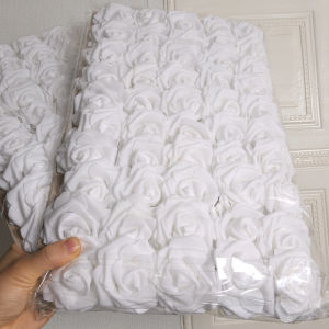 50pcs/1package Artificial White PE Rose Flowers with Stems for Wedding Bouquet Party Home Decoration DIY Scrapbooking