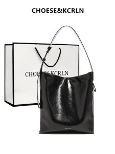 Large Capacity Womens Bucket Bag Commuter Single Shoulder Crossbody Oil Wax Leather Choese&Kcrln Original Design Handbag
