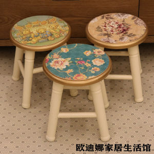 American Style Low Stool Fashionable Creative Foot Wash Low round Stool Nordic Small round Stool Cartoon Solid Wood Home Bench
