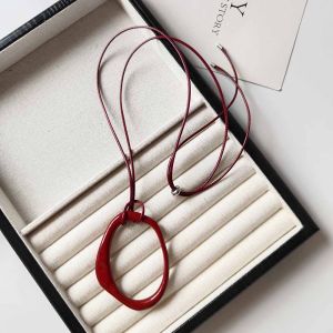 Stylish Normcore Geometric Irregular Pendants Leather String Necklace Adjustable Fancy All-Matching Long Sweater Chain for Women
