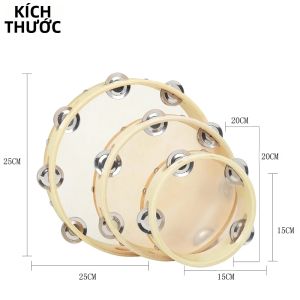 IRIN | Bộ Đàn Tambourine Dành Cho Trẻ Em IRIN - Bộ Nhạc Cụ Gõ Ba Mảnh Bằng Da Bò Có Đinh Tán Bong Bóng 6+8+10 Inch Dành Cho Trẻ Em
