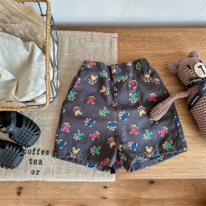 Korean Style Cotton Short Pants for Girls Cartoon Bear Pattern Casual Five-Point Shorts High Waist Elastic Belt Summer New Arrival