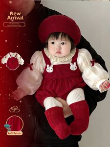 Red Festive Infant Girls Onesie 1pc