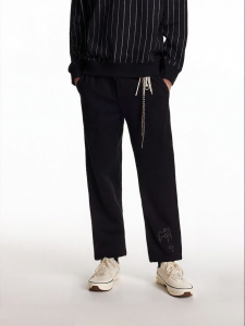 SEASON HIGH | Elastic Ankle Embroidered Pockets Cotton Trendy Mens Casual Pants