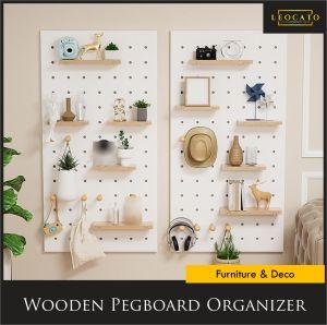 Wooden Pegboard Organizer DIY Storage Display Panels Wall Hook Shelves