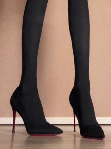 รองเท้าส้นสูงกํามะหยี่รุ่นหนังแกะ ผู้หญิง ส้นบางของแท้ หนัง Slip-On French เซ็กซี่ หลากหลาย รองเท้าเดี่ยวผู้หญิงพื้นสีแดง