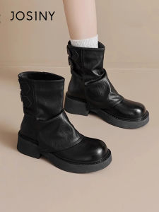 Josiny | Retro Fashion Chunky Heel Foldable Boots Black