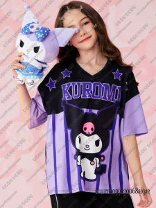 52TOYS | Summer New Anime Hello Kitty&Kuromi Print Football Jerseys For Children Cartoon Sports T-shirt Girls Gifts Cosplay Tees Kids Top