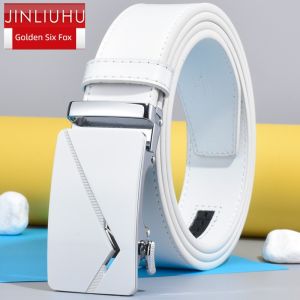 Genuine Leather Belt for Men Automatic Buckle White Waist Belt for Young Students Simple Match All Pants Belt Fashion Accessories