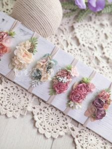Kids Photography Headdress Emulational Flower and Silk Flower Hair Band for 0-6 Years Old Female Baby Headdress Flower Newborn First Month Old 100 Days Old Baby