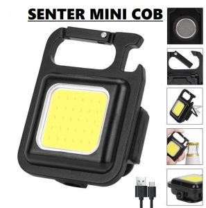 Lampu Senter Mini COB LED Keychain USB Rechargeable Led Senter Saku Portabel Gantungan Kunci dengan Pembuka Botol dan Dasar Magnet untuk Berkemah / Outdoor / Memancing