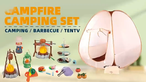Childrens Camping Toy Outdoor Tool Set Simulates Campfire Picnic Barbecue BBQ Tent Toy Lighting Sound Effects Camp Toy