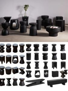 Dark Wind Carbonized Log Wooden Pier Black Solid Wood a Block of Wood Or Stone Fire Log Decoration B & B Furniture Side Table Corner Table Stool