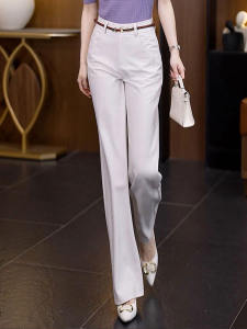 กางเกงขายาวทรงหลวมเอวสูงสีขาว กางเกงขายาวทรงตรงลำลองสำหรับผู้หญิง กางเกงขายาวทรงหลวมสไตล์เกาหลี ฤดูใบไม้ผลิและฤดูร้อน 2024