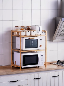 Countertop Storage Cabinet Sundry Storage Cabinet Kitchen Storage Kitchen Organizer Kitchen Shelf Countertop Double Microwave Oven Shelf Desktop Seasoning Oven Storage Rack Bamboo Solid Wood