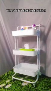 SHENAR COD Troli Trolley Serbaguna Rak Lantai Beroda Rak Penyimpanan Rak Ruang Tamu Tidur Dapur Kamar Mandi 3 Tingkat