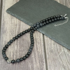 Dây Chuyền Nam Cổ Điển 8mm Đá Tự Nhiên Mắt Hổ Đá Howlite Đá Onyx Chuỗi Thép Không Gỉ Dài 20 Inch Kiểu Dáng Thời Trang