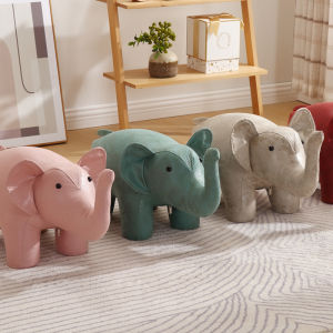 Adorable Elephant Seat Wooden Home Furniture Multi-Functional Childrens Soft Seat Pet Stool Cartoon Flip Flop Shoe Changing