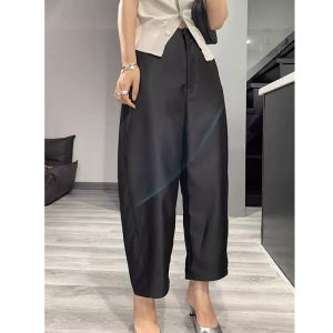 กางเกงขากว้างผ้าไหมสแปนเด็กซ์ผสมขนสัตว์สไตล์ย้อนยุคสำหรับผู้หญิงไซส์ใหญ่ กางเกงขายาวทรงหลวมสบาย ๆ ฤดูร้อนปี 2025