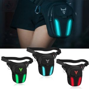 LED Light Drop Leg Bag Motorcycle Waterproof Waist Bag Hip Bum Fanny Pack For Outdoor Riding Cycling Hiking Fishing Climbing