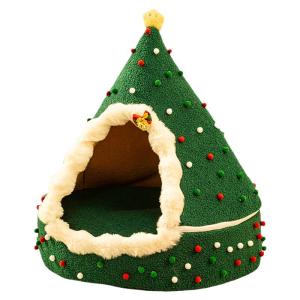 Christmas Themed Cat House Winter Warm Thickened Removable Cover Closed Design Fleece Lined Cat Tent for Cats Pet Supplies