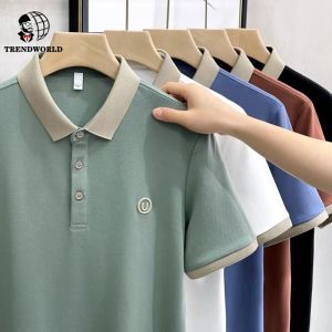 Mens Summer Slim Fit New Top with Collar and Short Sleeved Polo Shirt