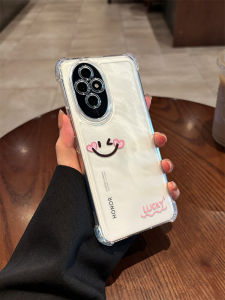 Full Cover Airbag Shockproof Phone Case for Huawei Honor 500 Series Cute Ins Style Pink Smiley Face Transparent Protective Shell
