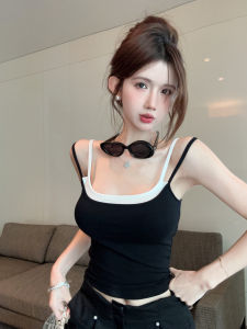 GUZILIAN | Sweet And Spicy Shoulder Strap Color Block Yoga Top Womens Summer Outerwear Lightweight Maturity Unique Sleeveless Waist-Cinching