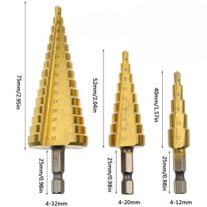 4-32mm Premium High-Quality Titanium-Coated Hexagonal Pyramid Drill High-Speed Steel Step Drill Woodworking Drill Metric