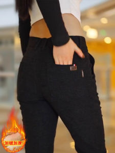 Mens Fleece Lined Thickened Slim Fit Straight Leg Casual Pants Autumn Winter Style Comfortable Warm Trousers Fashionable