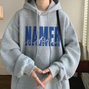 Oversize Hoodie Mens Fashion Heavyweight Green Sweatshirt American Retro Style Fleece Lined Autumn Winter Coat Casual Streetwear