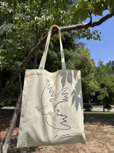 Large Capacity Hand-Painted Canvas Bag with Zipper Inner Pocket Art Student Canvas Bag Soft Square Shape Foldable Daily Use