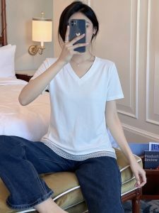 AIYITI | Lace Hem V-Neck Oversized Design T-Shirt