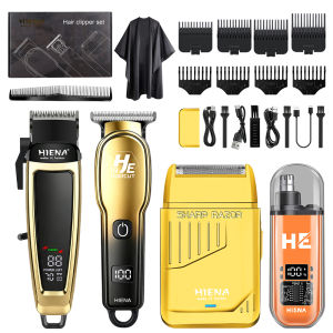 Hiena | HIENA 4-in-1 Hair Clipper Set LCD Cordless Trimmer Shaver Nose Trimmer USB Rechargeable Men Barber Grooming Kit