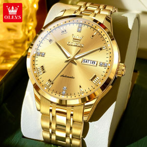 OLEVS นาฬิกาสำหรับผู้ชายกันน้ำได้ของแท้2025สไตล์ธุรกิจใหม่สแตนเลสสตีลเพชรปฏิทินสายนาฬิกาข้อมือส่องสว่างนาฬิกาควอทซ์จักรกลอัตโนมัติ