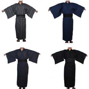 ญี่ปุ่นแบบดั้งเดิม SAMURAI ชุดกิโมโนสําหรับชาย Yukata ชุดว่ายน้ํา Robe Hekoobi หลวมสไตล์ซาวน่าสวมใส่ Homewear เข็มขัดชุดยาวผ้าฝ้าย