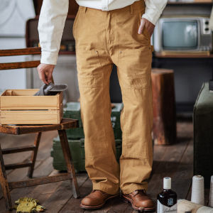 Indigo Sea Amekaji Washed Old Knee Logging Cargo Pants Men Heavy Weight American Retro Multi-Pocket Slacks