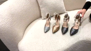 Summer New Womens Sandals Pointy Fashion Sequin High Heels 3.5 INCHES