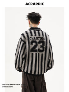 Áo Len Dệt Kim Cổ Polo Kẻ Sọc Chữ Cái Phong Cách Mỹ Dành Cho Nam Áo Len Dệt Kim Dài Tay Thời Trang Thu Đông Áo Len Cardigan