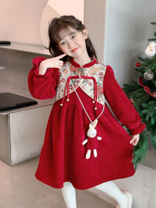 SQTN.KIDS | New Year Princess Style Red Dress for Girls Winter