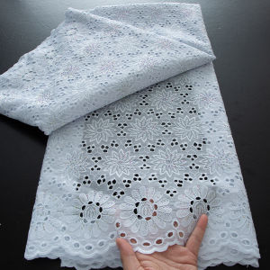 สีขาวแห้งผ้าฝ้ายลูกไม้ผ้าคุณภาพสูง 2025 ปัก 5 หลาลูกไม้แอฟริกันผ้าไนจีเรียชุดแต่งงานสําหรับผู้หญิงเย็บ 4494